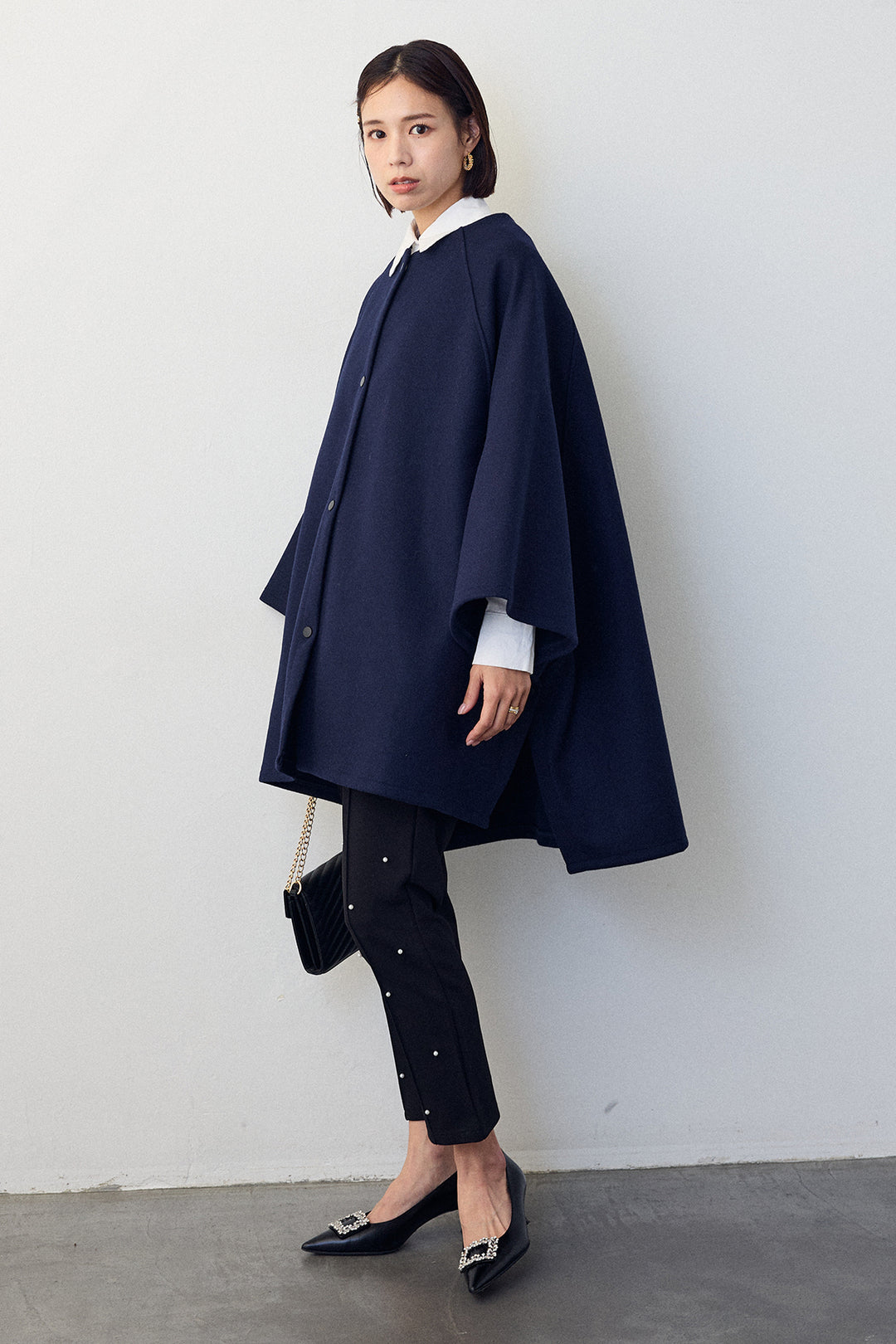 [予約/SET]ウールライクドルマンポンチョコート+センターシームランダムパールパンツ(2set)