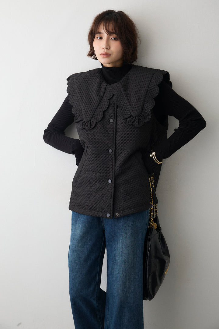 [予約/SET]スカラップBIGカラーベスト+フリルヘムデニムパンツ(2set)