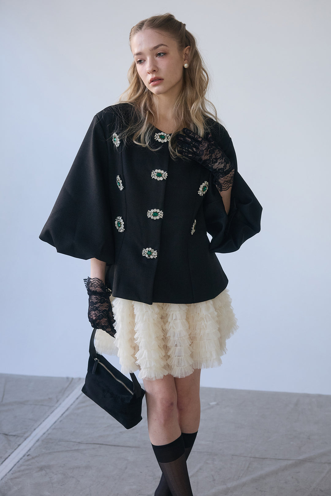 [予約/SET]クラシカルビジュー美ラインジャケット+ホイップチュールミニ丈スカート(2set)