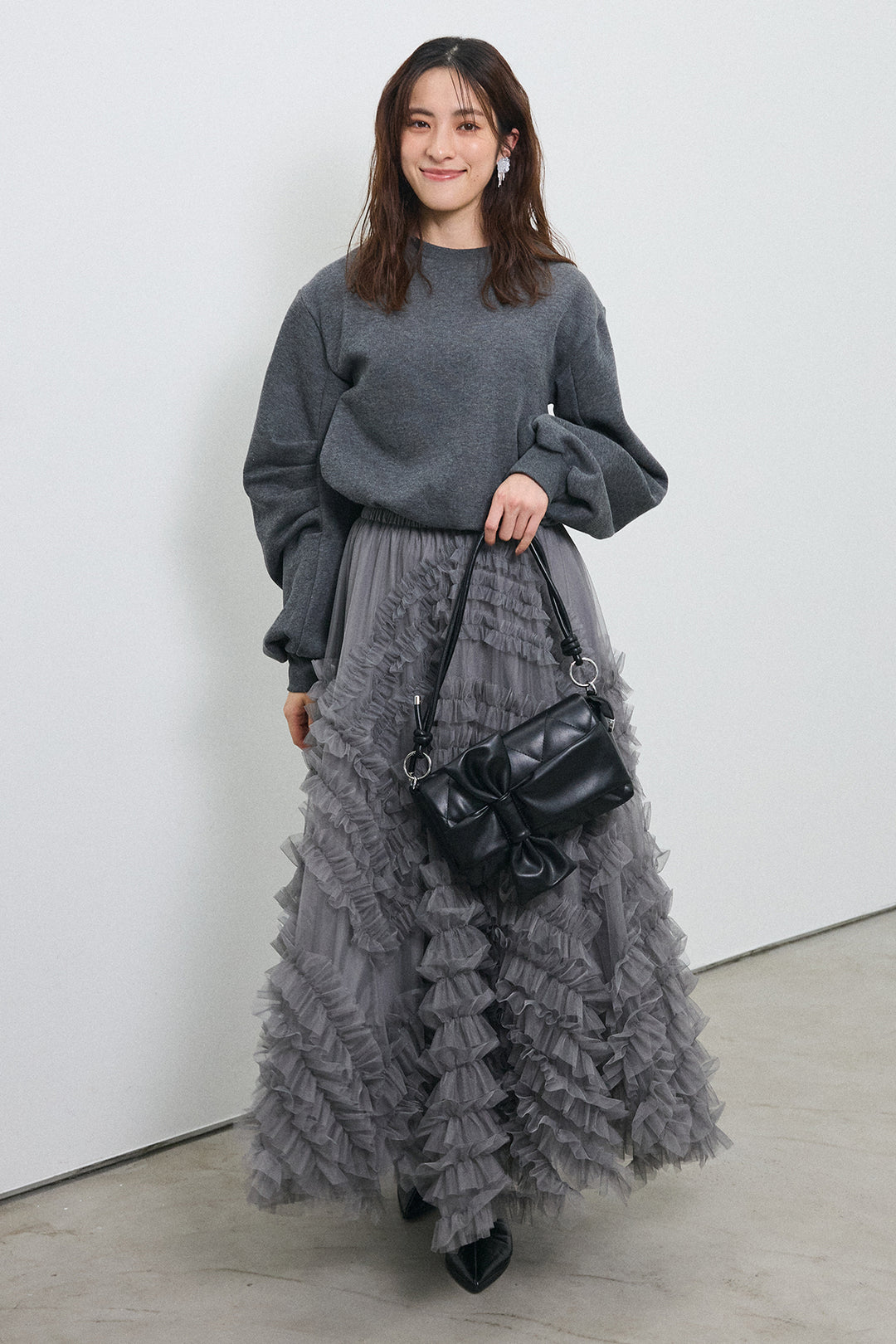[予約/SET]裏起毛バルーンスリーブプルオーバー+スフレアシメチュールスカート(2set)
