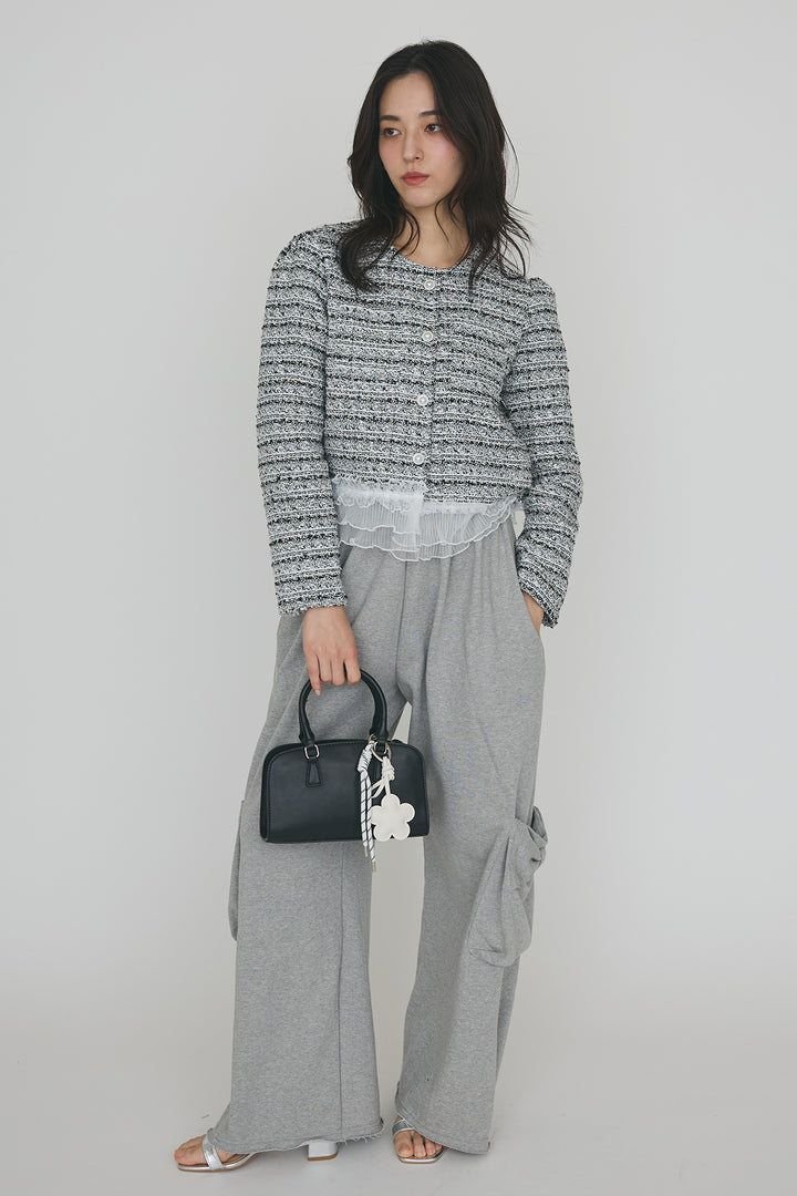 [予約/SET]プリーツフリルヘムライトツイードジャケット+ライトスウェットサイドリボンパンツ(2set)