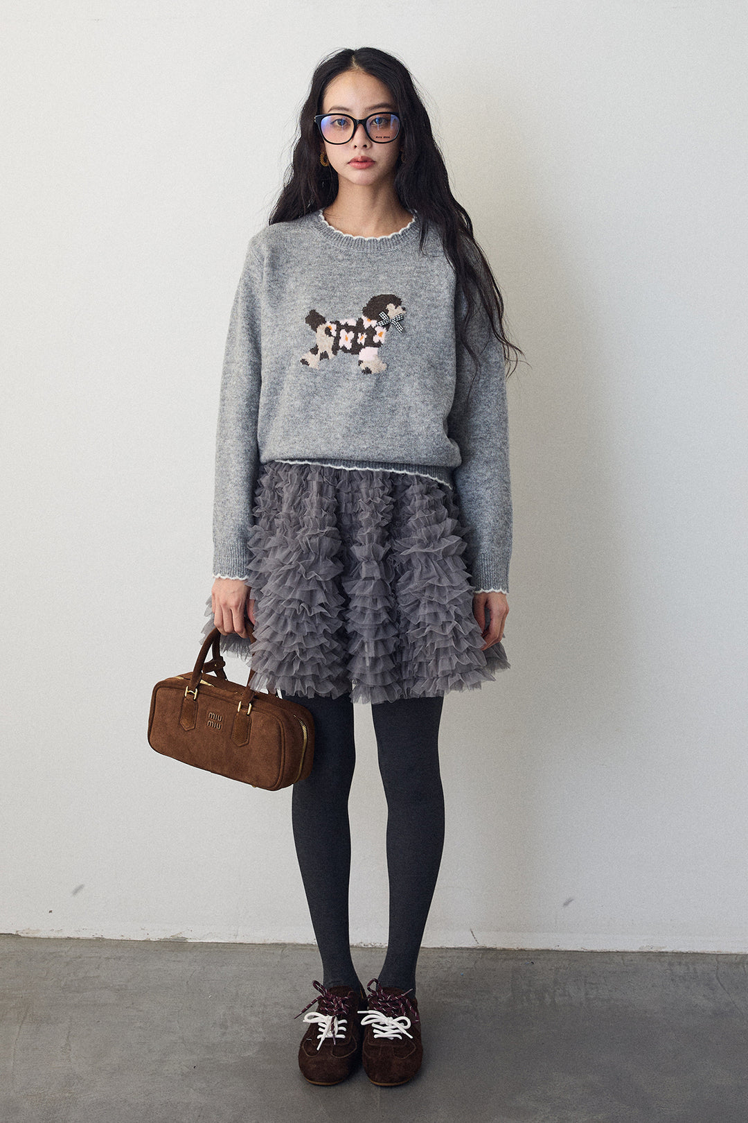 [予約/SET]ドッグジャガードニット+ホイップチュールミニ丈スカート(2set)