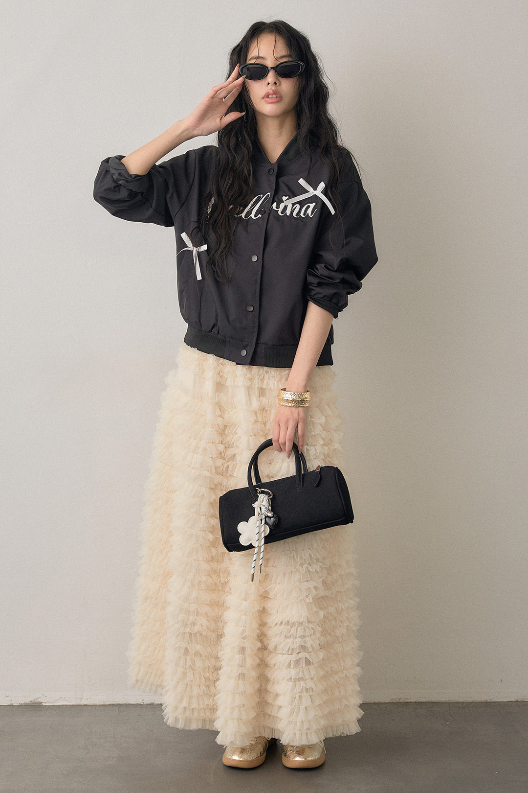 [予約/SET]ballerinaリボンブルゾン+ホイップチュールティアードスカート(2set)