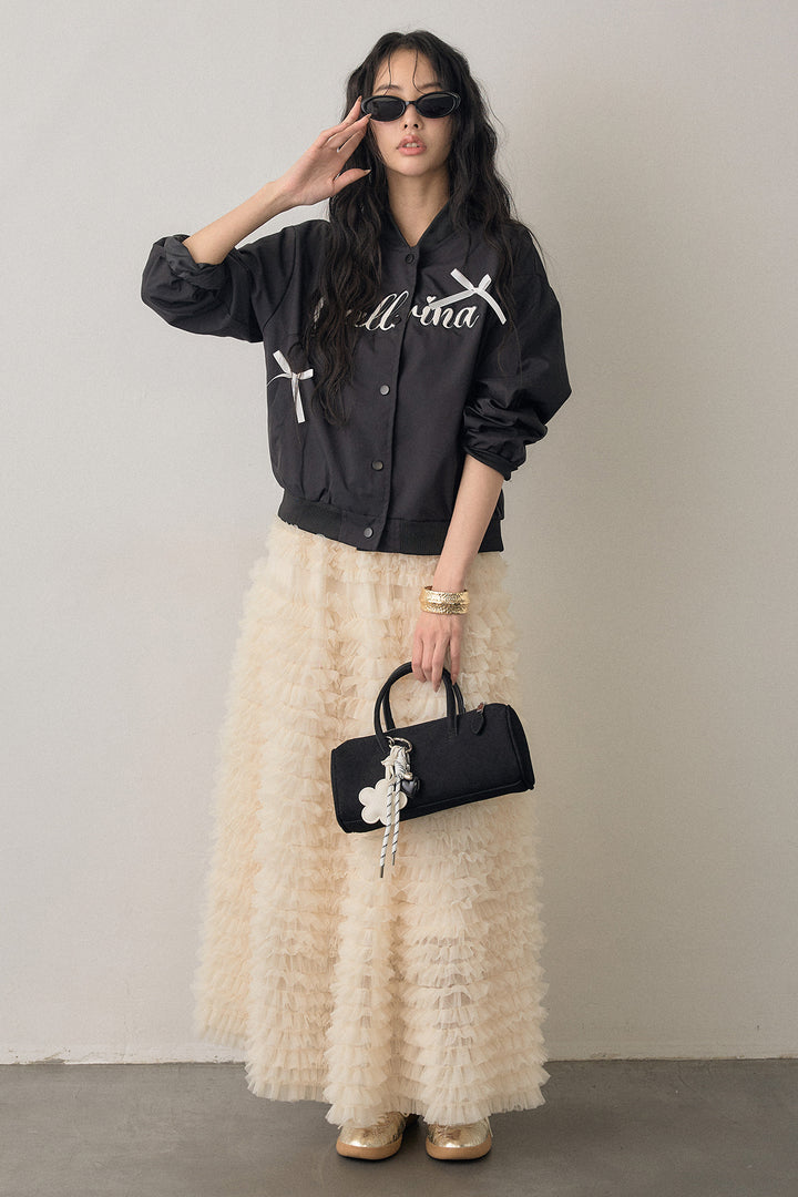 [予約/SET]ballerinaリボンブルゾン+ホイップチュールティアードスカート(2set)