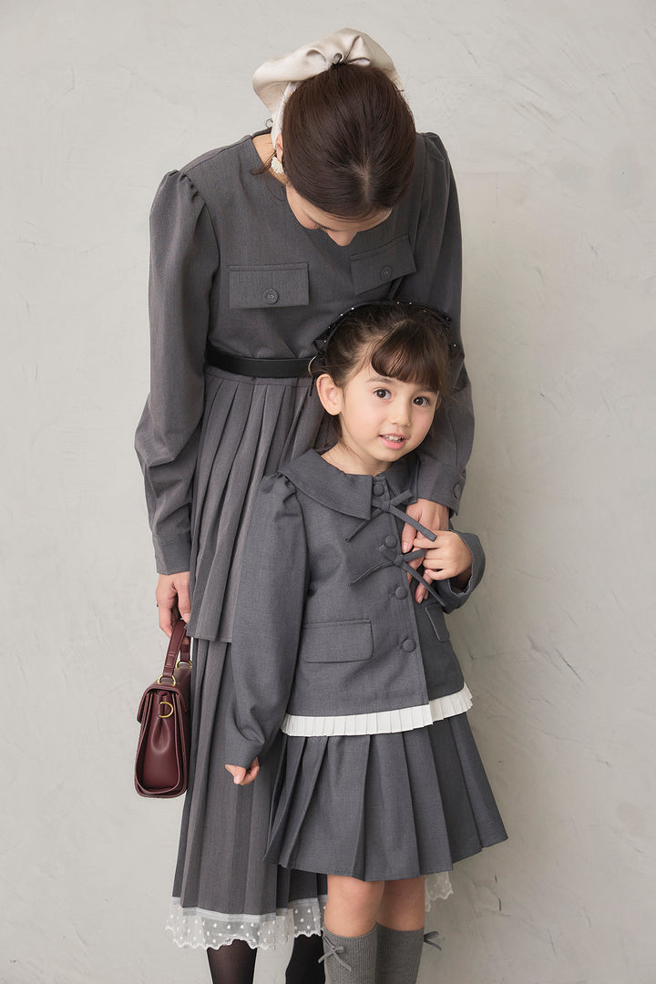 [予約/親子SET]ダブルプリーツクラシカルワンピース+[kids]クラシカルプリーツジャケットセットアップ(2set)