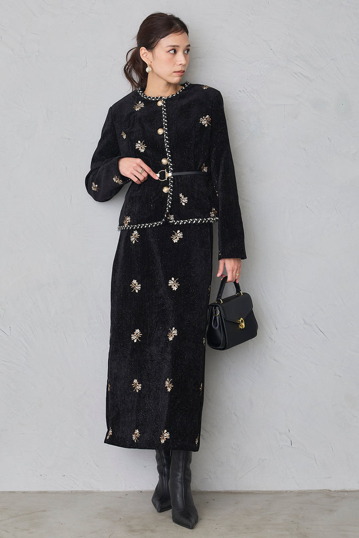 [予約]ヴィンテージフラワー刺繍ラメベロアセットアップ