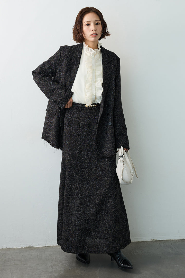 [予約/SET]スラブネップツイードフリンジテーラージャケット+スラブネップツイードフレアスカート(2set)