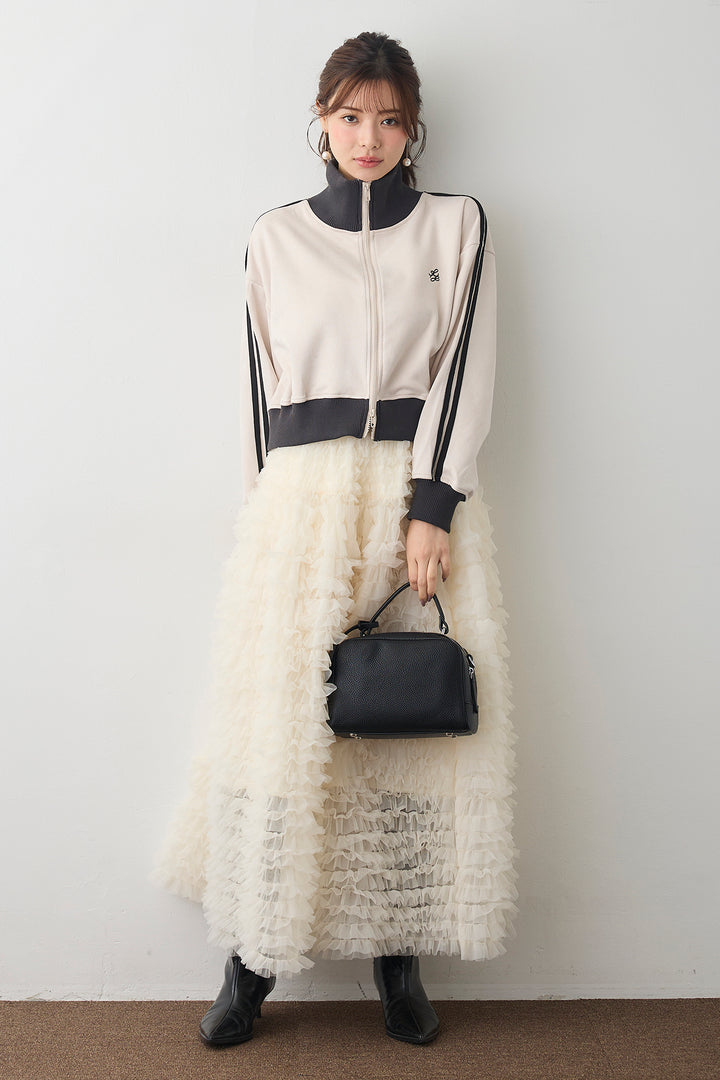 [予約/SET]スエードポンチトラックジャケット+ホイップチュールティアードスカート(2set)