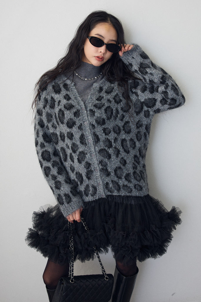 [予約]レオパード×チュールレイヤードカーデ