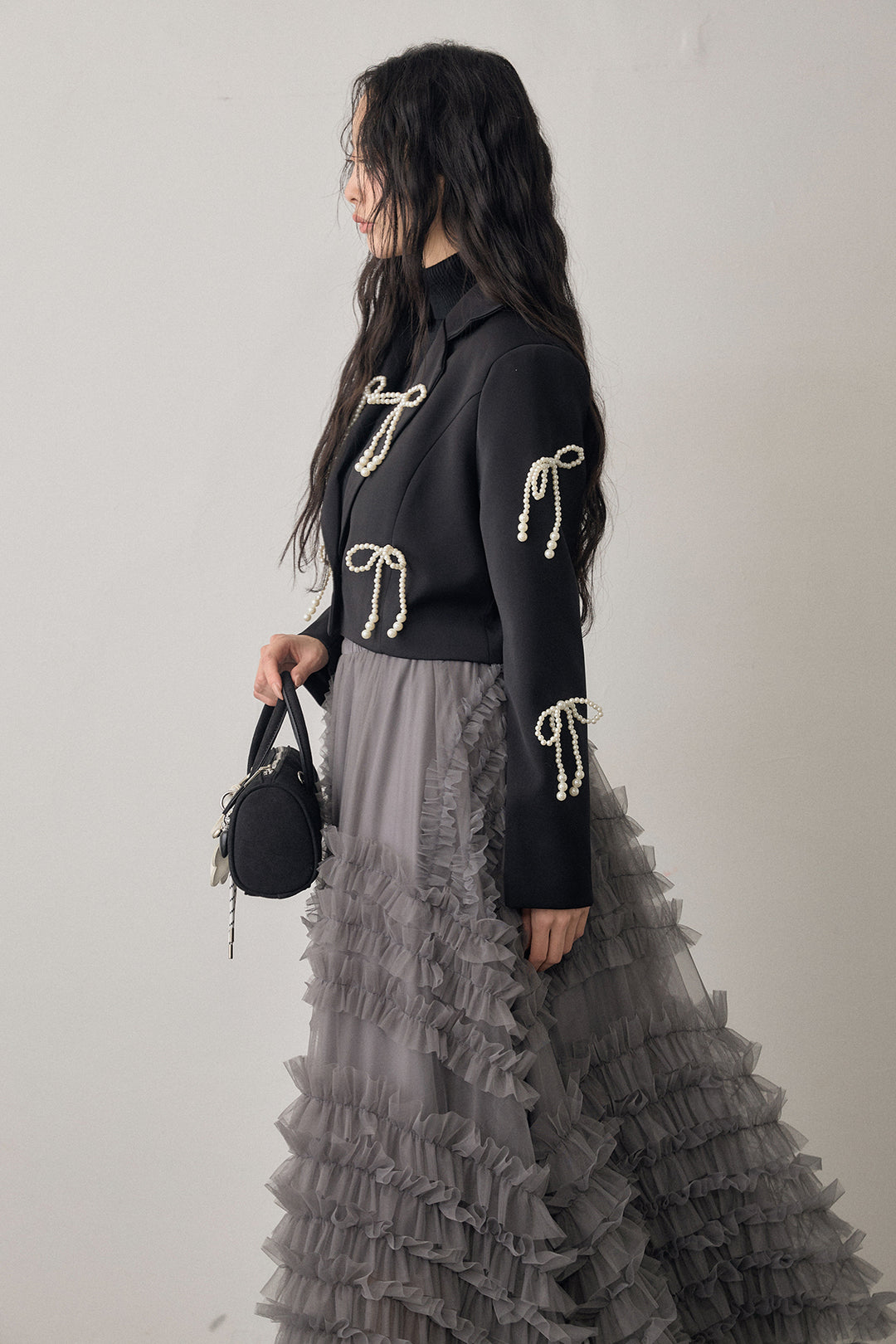 [予約/SET]パールリボンクロップドジャケット+スフレアシメチュールスカート(2set)