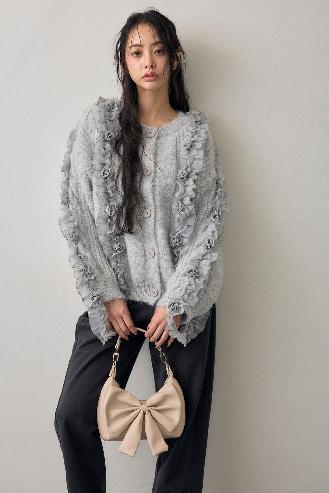 [予約]フリルローズドッキングニットカーデ