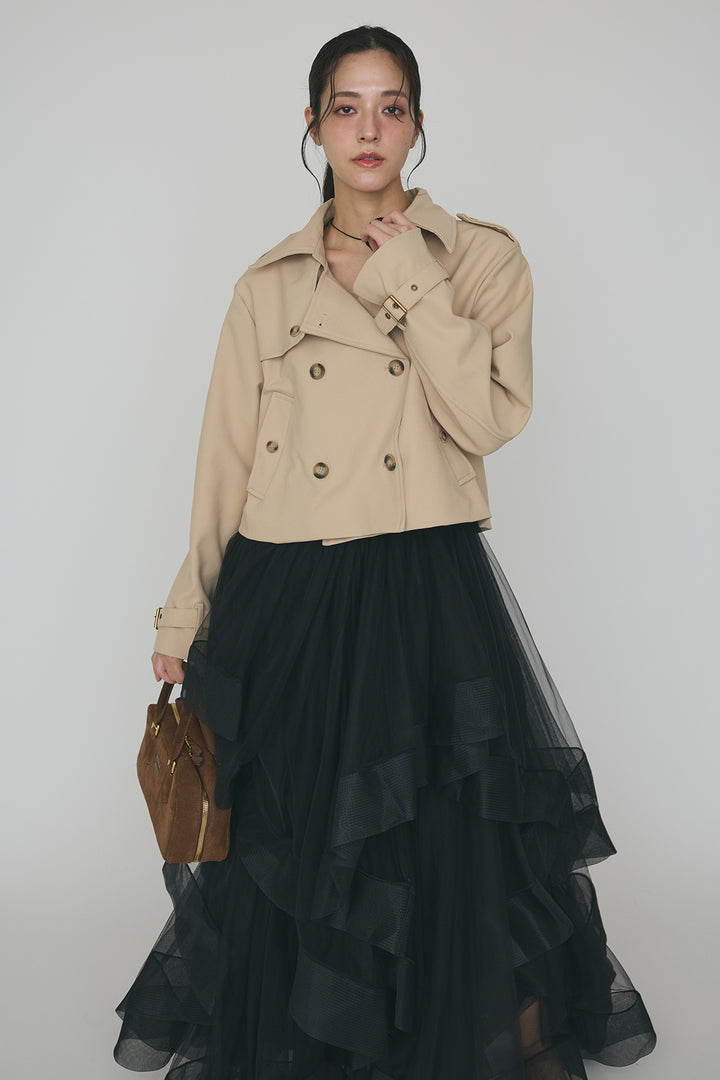 [予約/SET]クラシカルショートトレンチ+ランダムフリルティアードボリュームスカート(2set)