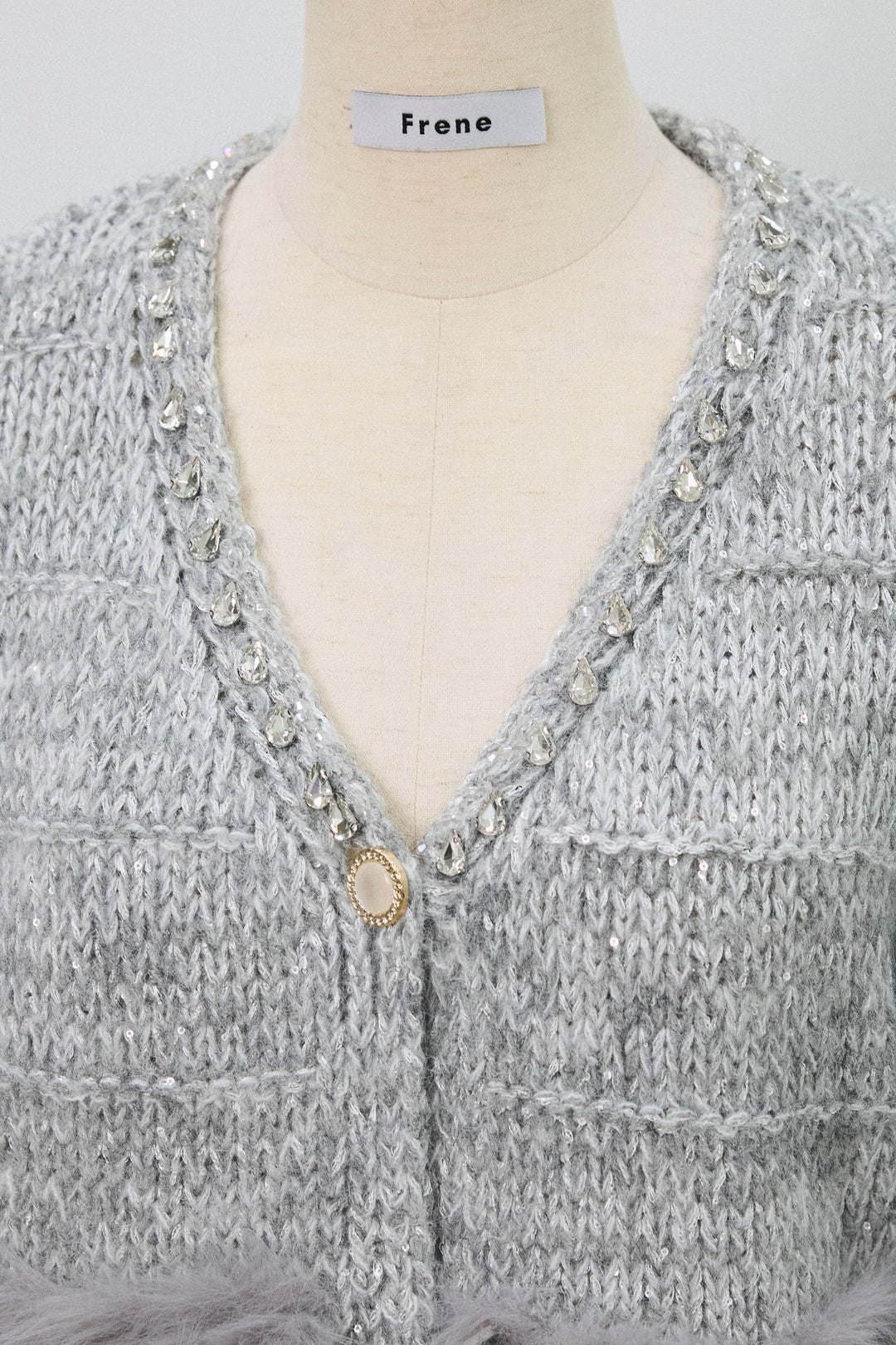 [予約]ネックビジューラインファーニットカーデ