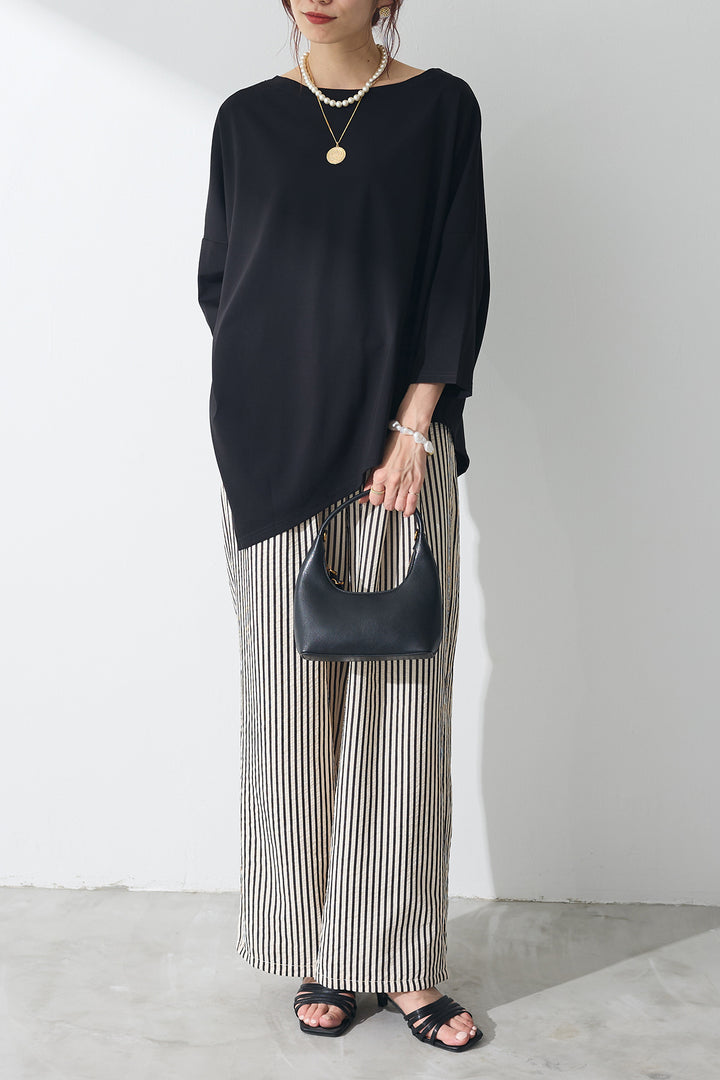[予約/SET]ヘムアシメトリーカットトップス+シアーサッカーストライプパンツ(2set)