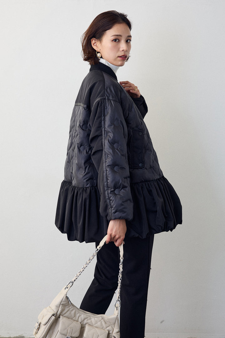 [予約]ヘムギャザードットキルティング中綿フレアコート
