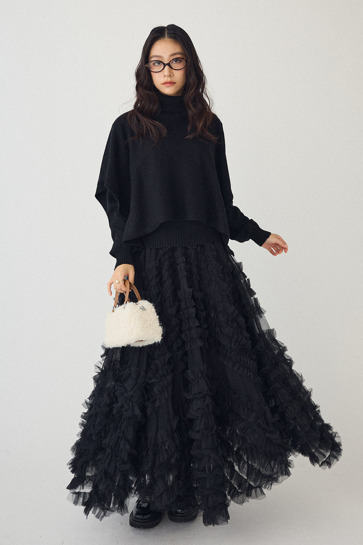 [予約/SET]アシメケープ2wayニット+スフレアシメチュールスカート(2set)