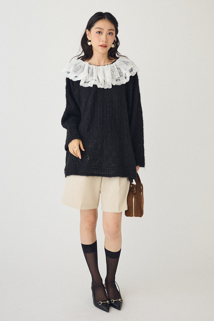 [予約/SET]ダブルレースカラードッキングニット+ウールタッチセンタープレスハーフパンツ(2set)