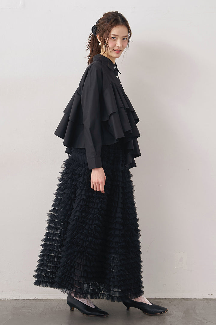 [予約/SET]アシメフリルティアードシャツ+ホイップチュールティアードスカート(2set)