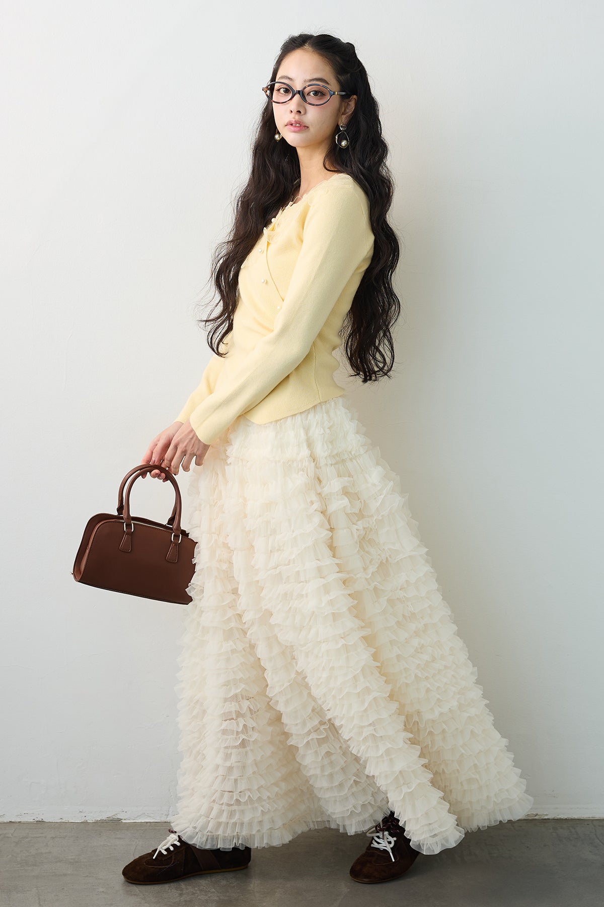 予約/SET]タックパールデザインレースニット+ホイップチュール