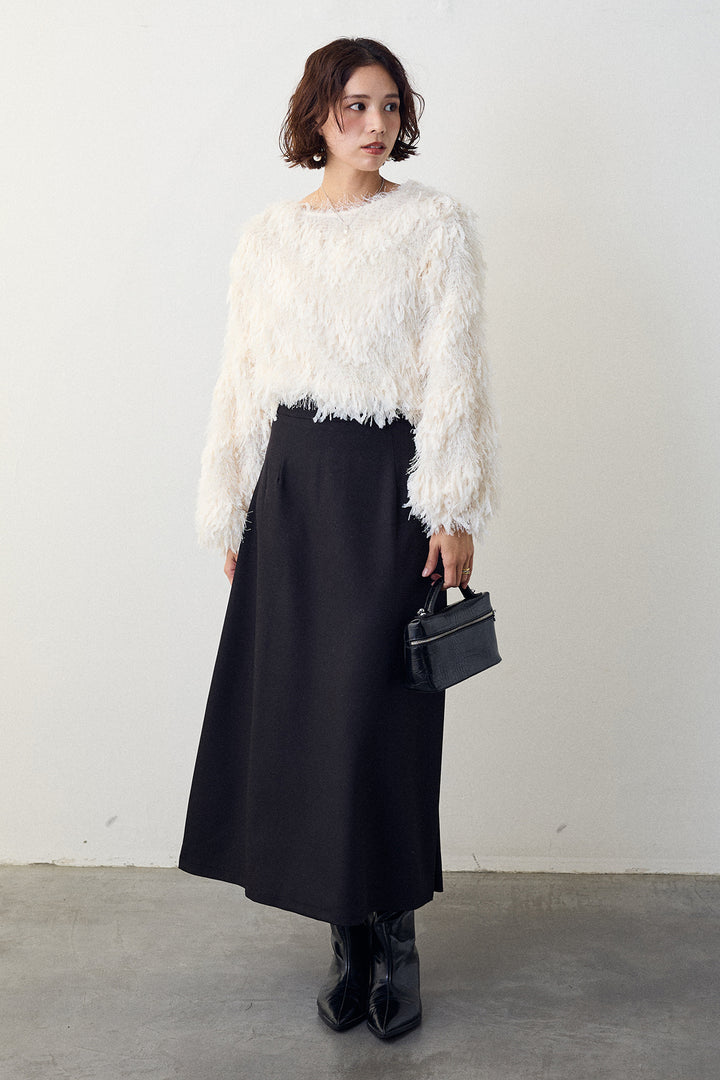 [予約/SET]フリンジラメシャギーニットプルオーバー+バックリボンセミフレアスカート(2set)