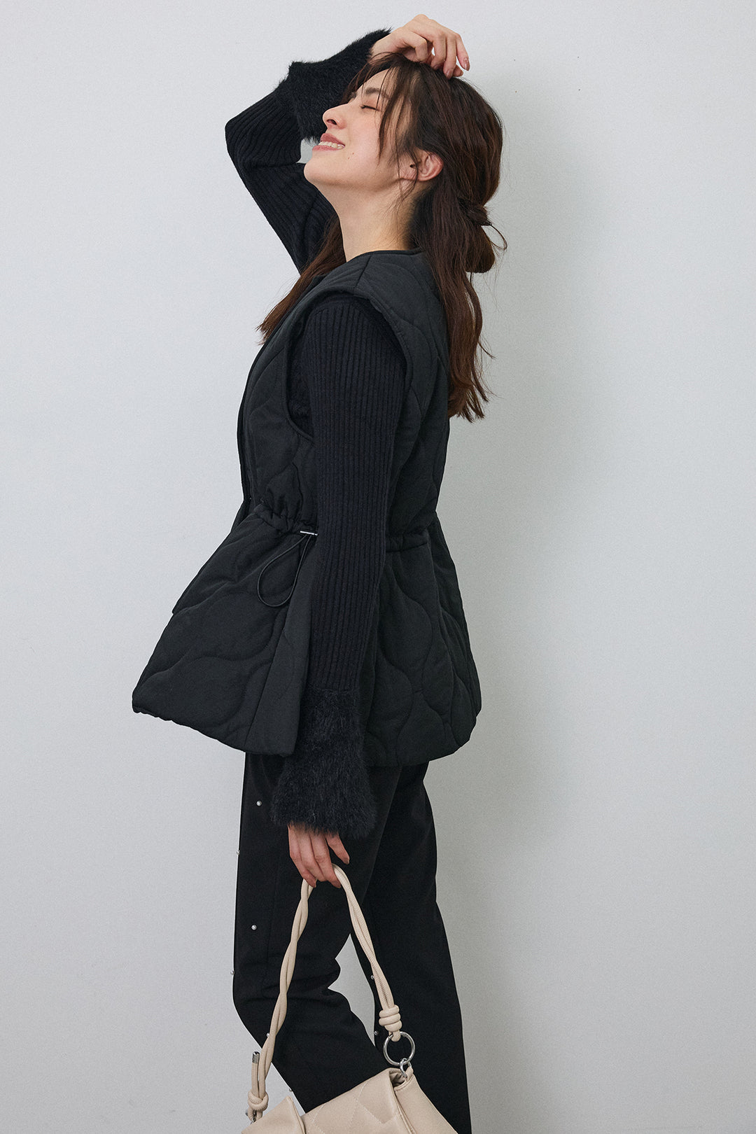 [予約/SET]キルティングフレアシルエットベスト+センターシームランダムパールパンツ(2set)