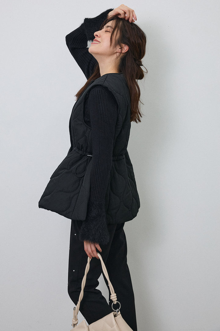 [予約/SET]キルティングフレアシルエットベスト+センターシームランダムパールパンツ(2set)