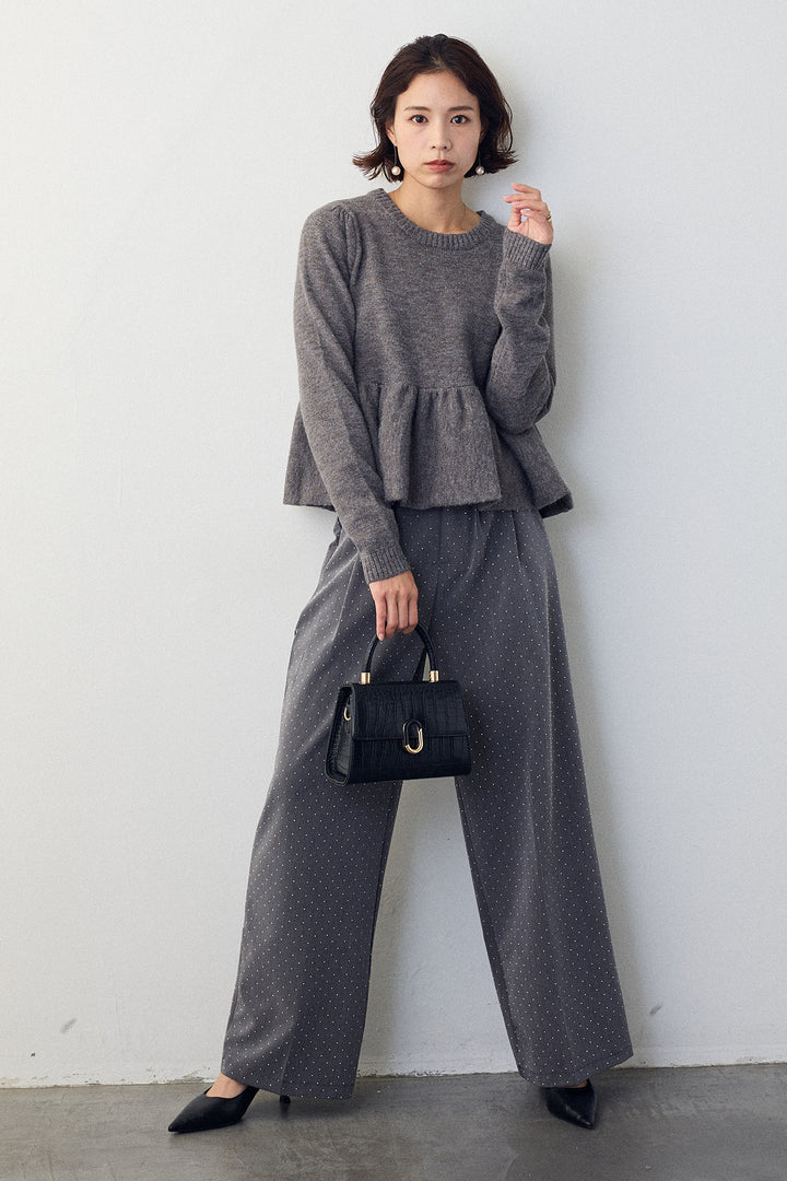 [予約/SET]アルパカタッチバルーンヘムニットプルオーバー+ラインストーンストレートパンツ(2set)