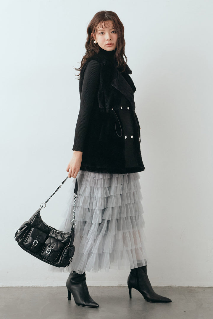 [予約/SET]テディボアウエストドロストベスト+グラデーションチュールティアードスカート(2set)