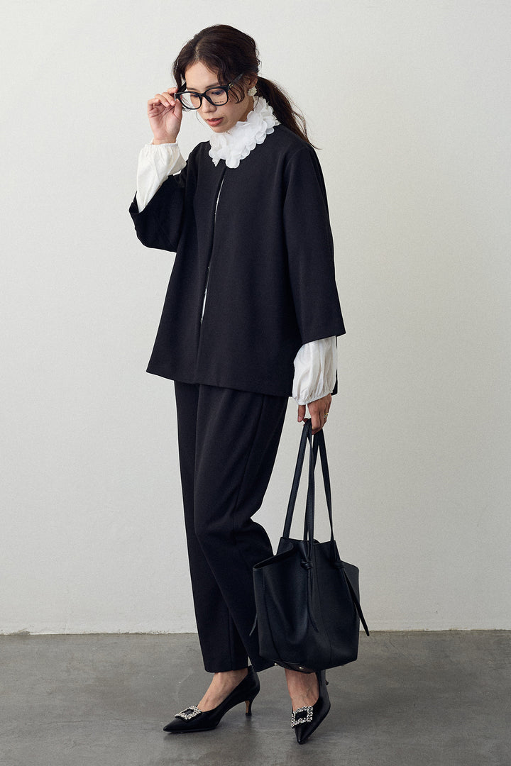 [予約/SET]フラワーフリルネックブラウス+ノーカラージョーゼットセットアップ(2set)