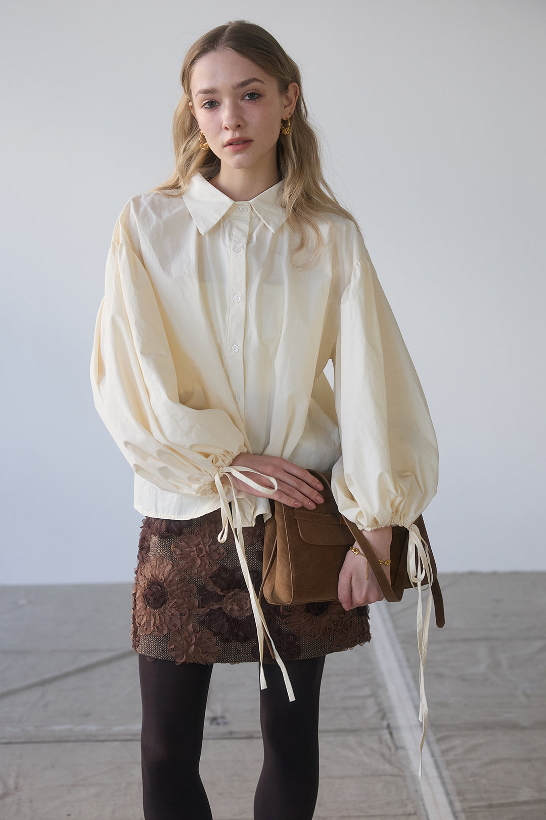 [予約/SET]ワイドスリーブドロストクロップドシャツ+ブルームフラワーミニスカート(2set)