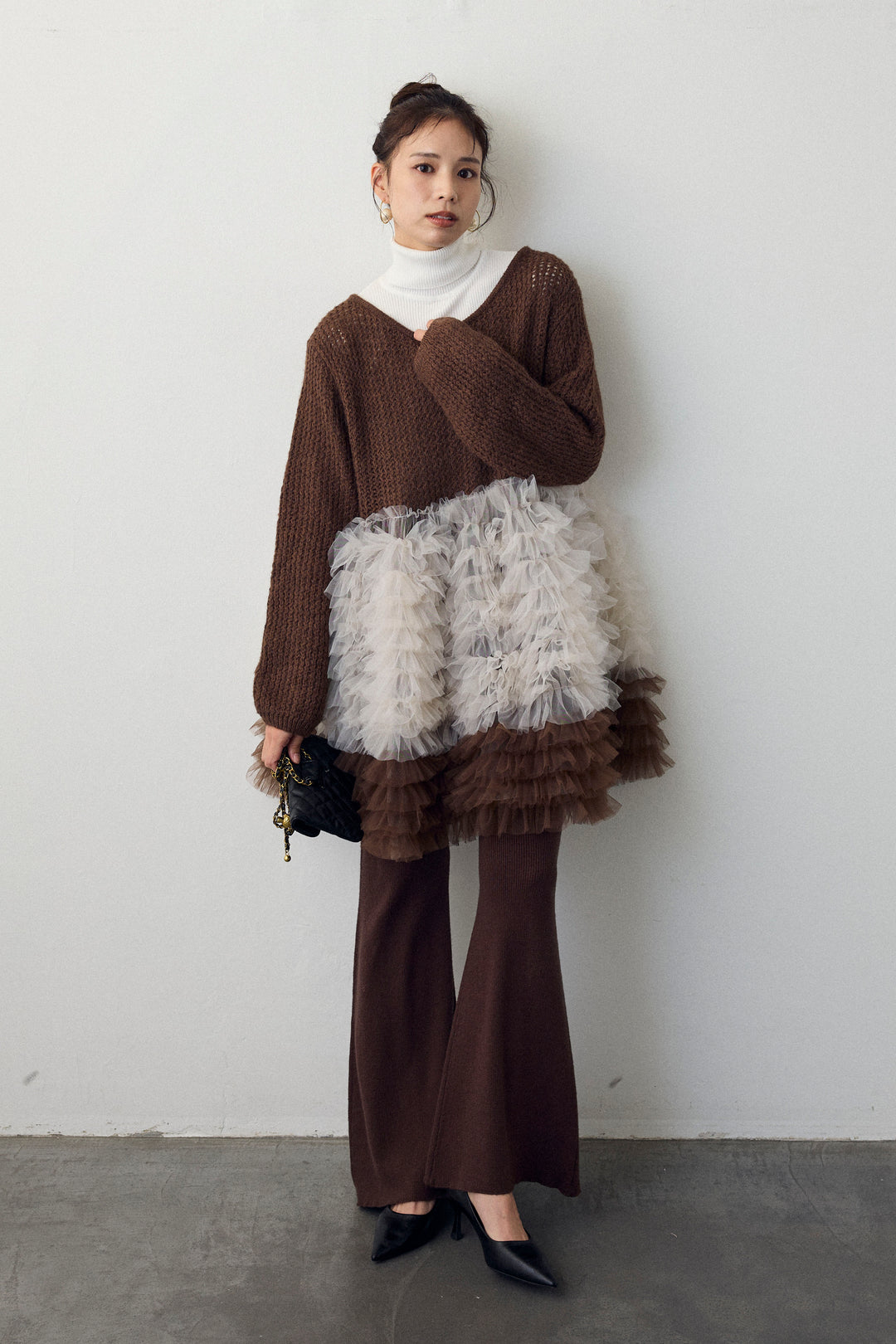 [予約]リブストレッチフレアニットパンツ