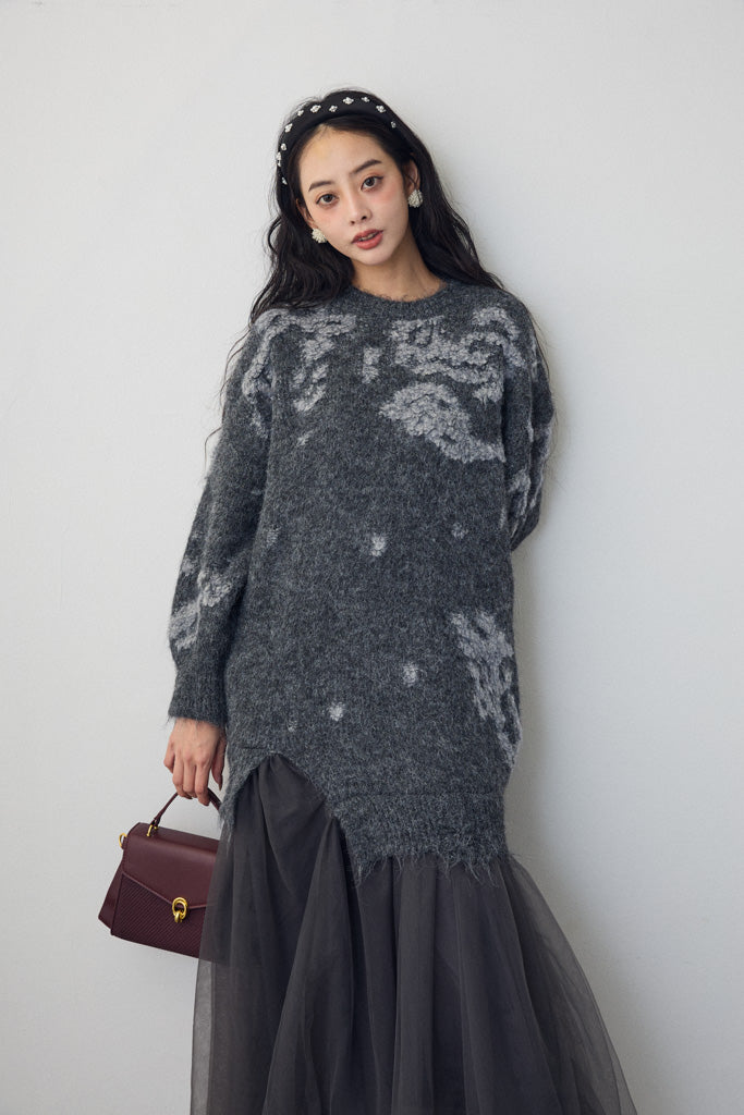 [予約]モチーフジャガードレイヤードニットワンピ