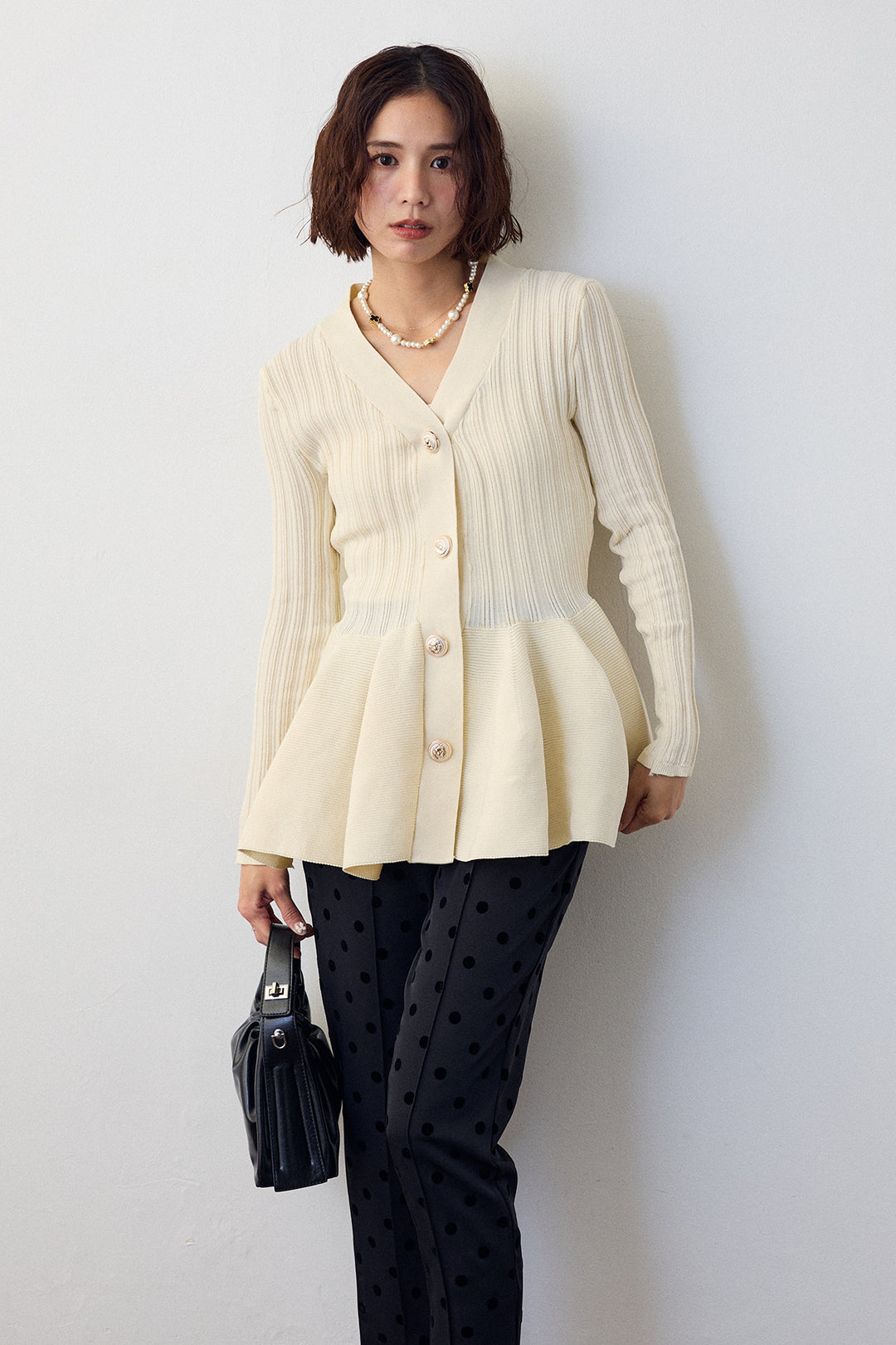 [予約]リブ美ラインペプラムニット