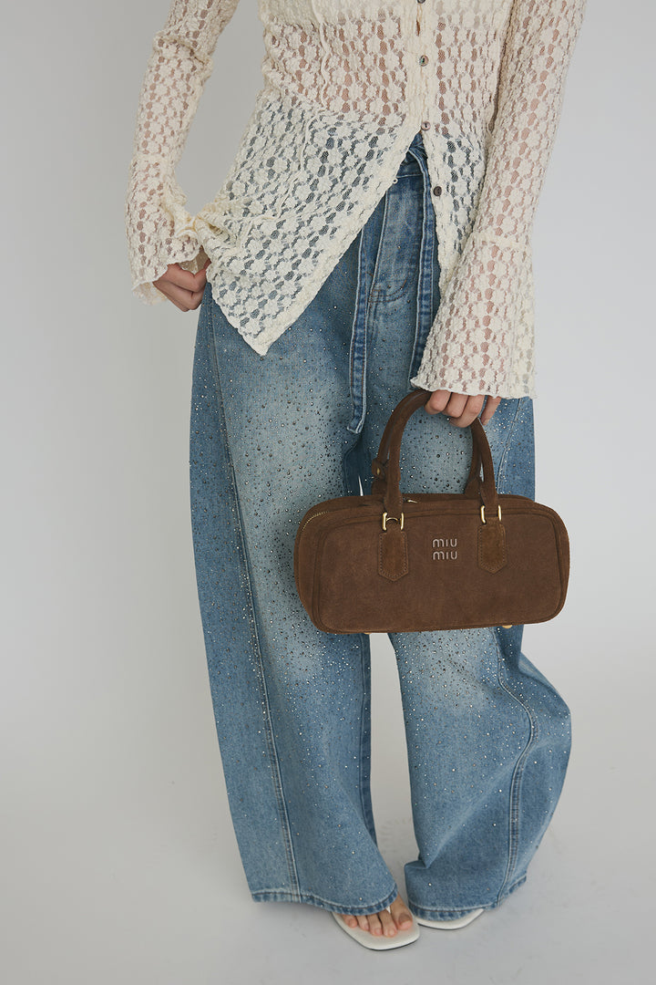 [予約/SET]カットレースフラワーVネックカーデ+ラインストーン美ラインデニム(2set)