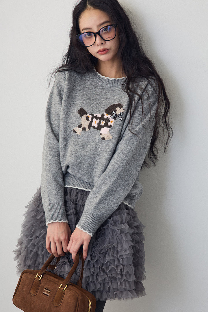 [予約/SET]ドッグジャガードニット+ホイップチュールミニ丈スカート(2set)