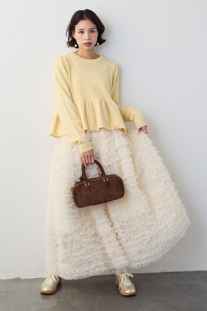 [予約/SET]アルパカタッチバルーンヘムニットプルオーバー+ホイップチュールティアードスカート(2set)
