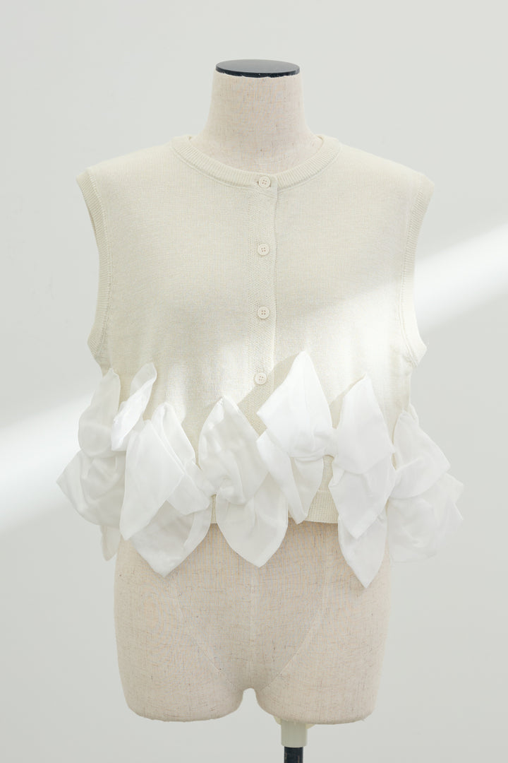 [予約]ヘムオーガンジーリボンスリーブレスニット