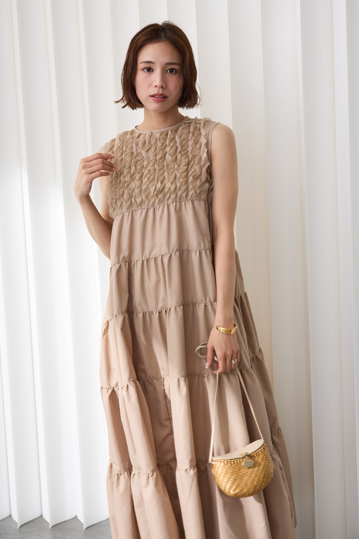 [予約]ホイップフリルティアードノースリワンピ