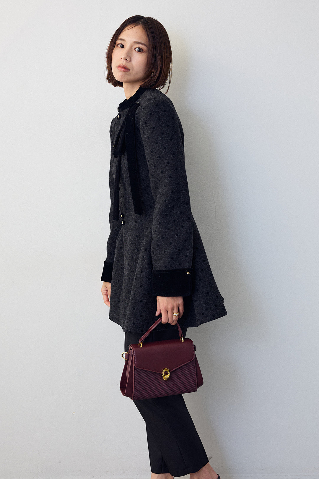 [予約/SET]クラシカルウエストシェイプフレアコート+タックテーパードパンツ(2set)