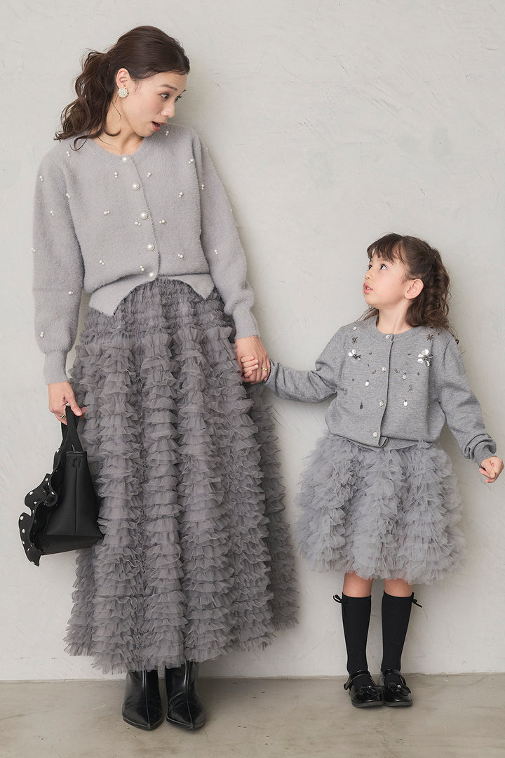 [予約]刺繍ビースニットカーデ＋ホイップチュールスカートセット