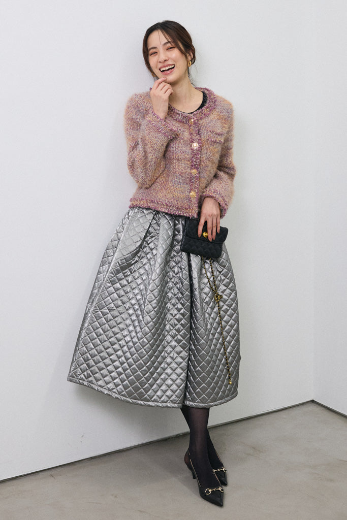 [予約]メタリックキルティングフレアスカート