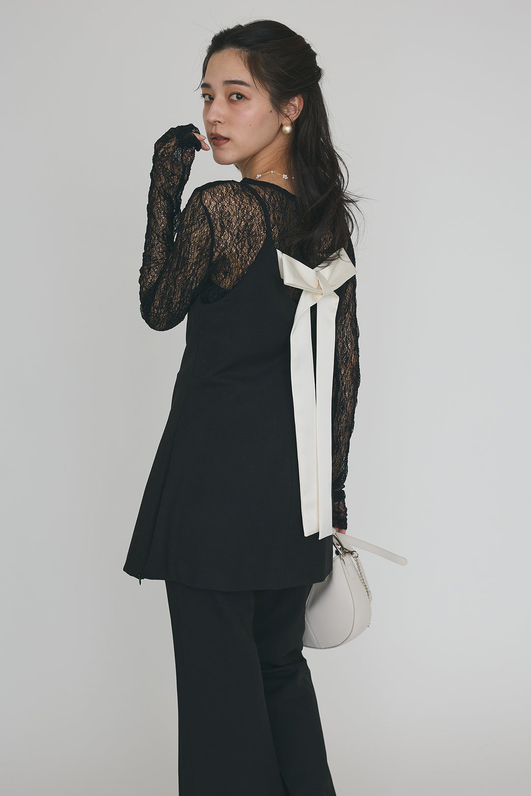 [予約/SET]バックリボン美シルエットキャミチュニック+美脚セミフレアパンツ(2set)