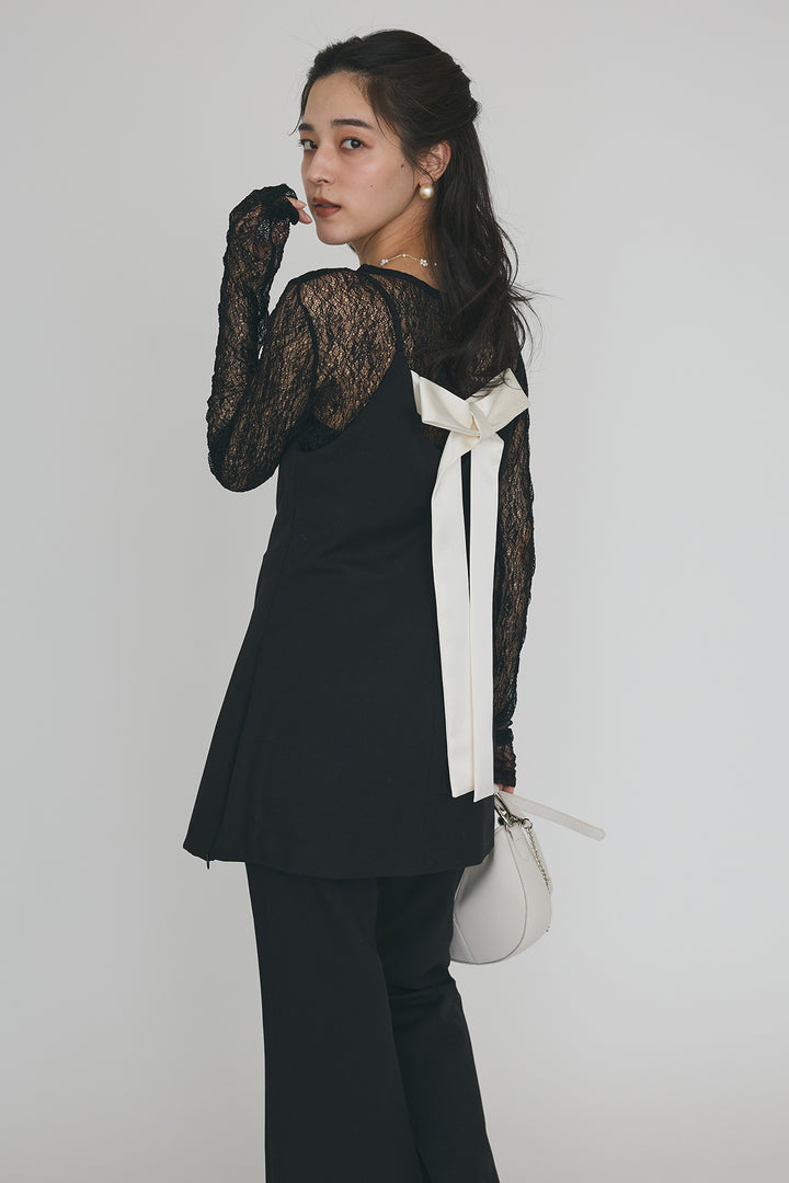 [予約/SET]バックリボン美シルエットキャミチュニック+美脚セミフレアパンツ(2set)