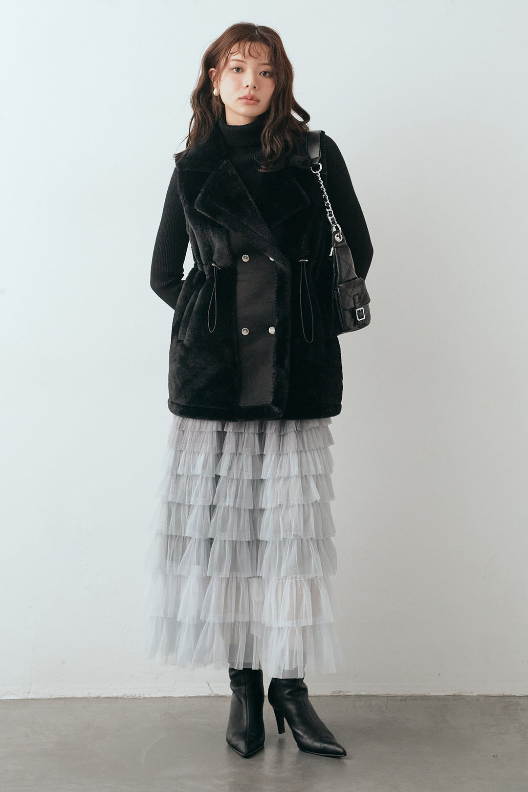 [予約/SET]テディボアウエストドロストベスト+グラデーションチュールティアードスカート(2set)