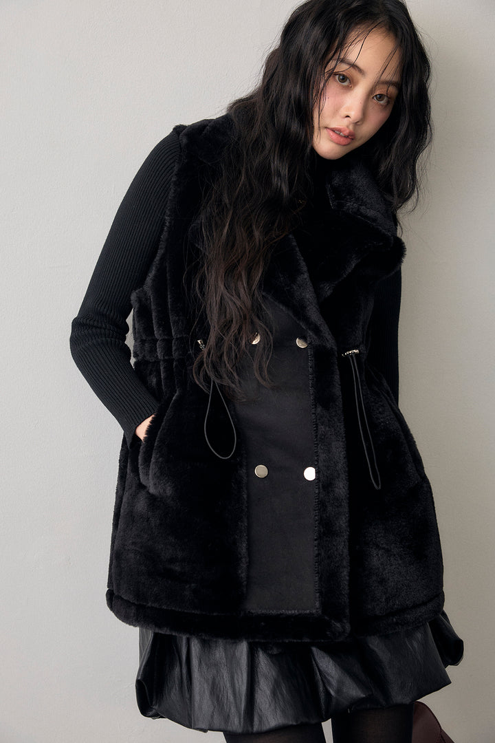 [予約/SET]テディボアウエストドロストベスト+フェイクレザーティアードバルーンミニスカート(2set)