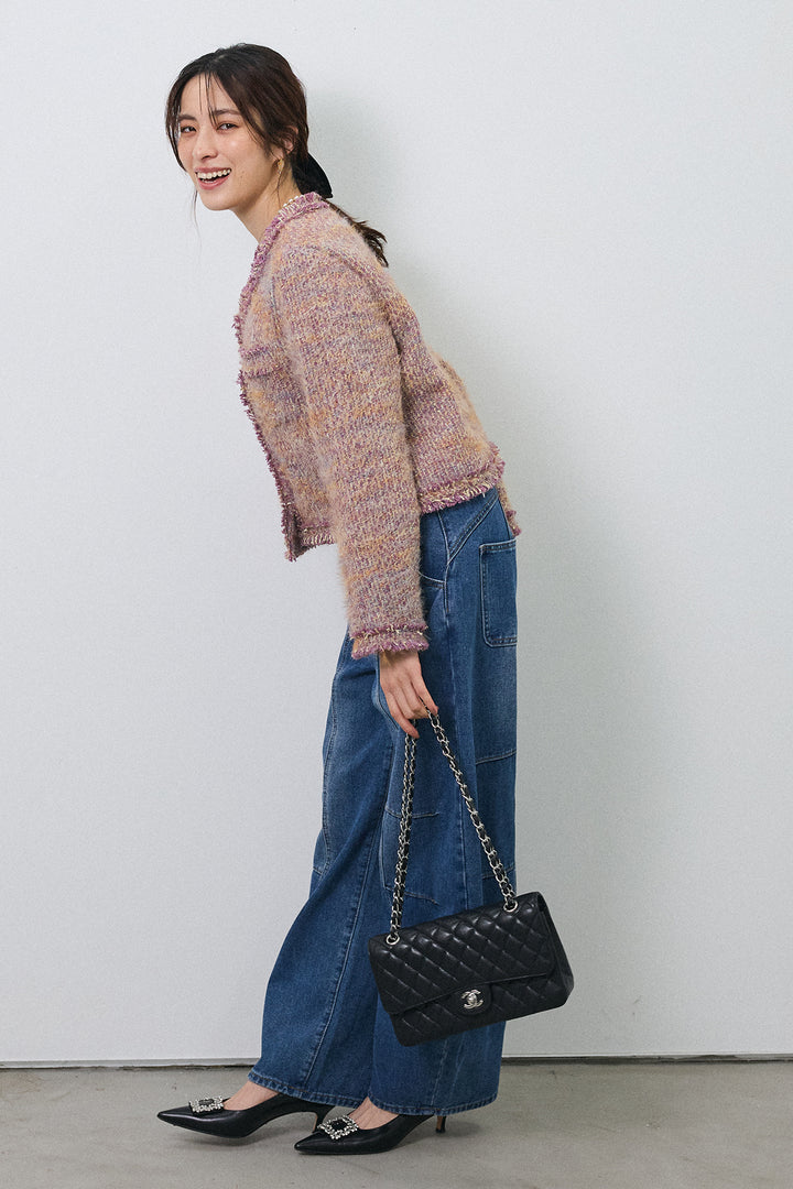 [予約/SET]カラーミックスツイードジャケット+ステッチ美ラインカーブデニムパンツ(2set)