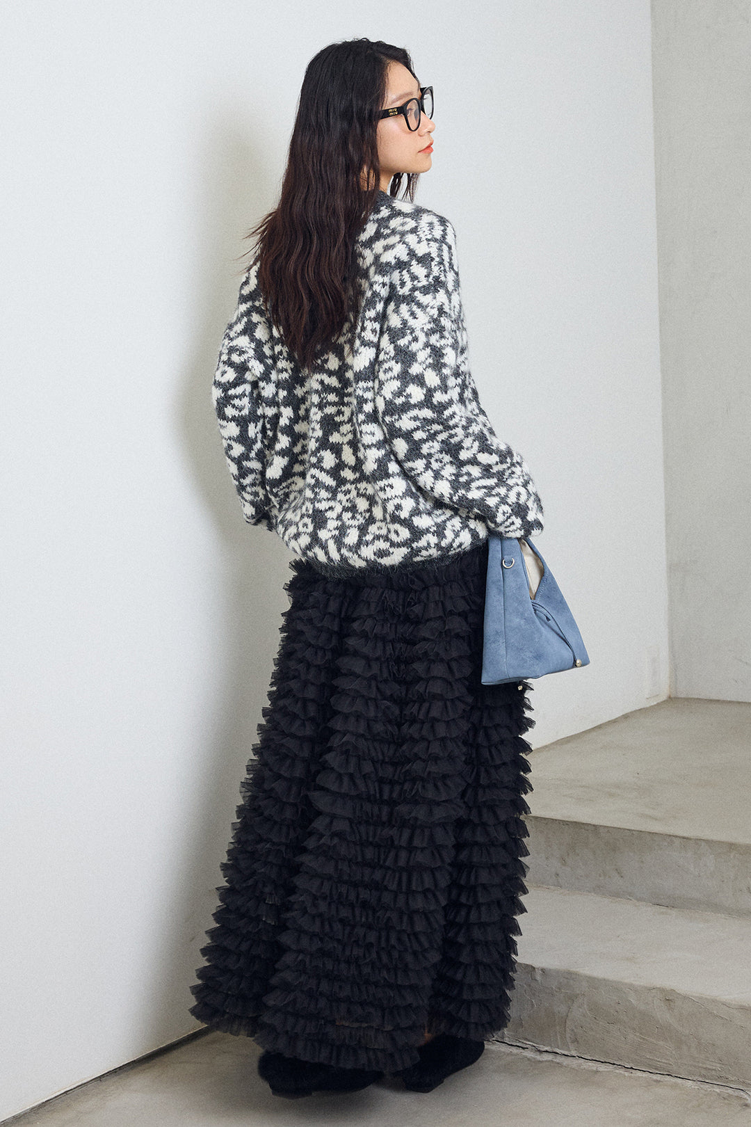 [予約/SET]レオパードクルーネックニットプルオーバー+ホイップチュールティアードスカート(2set)