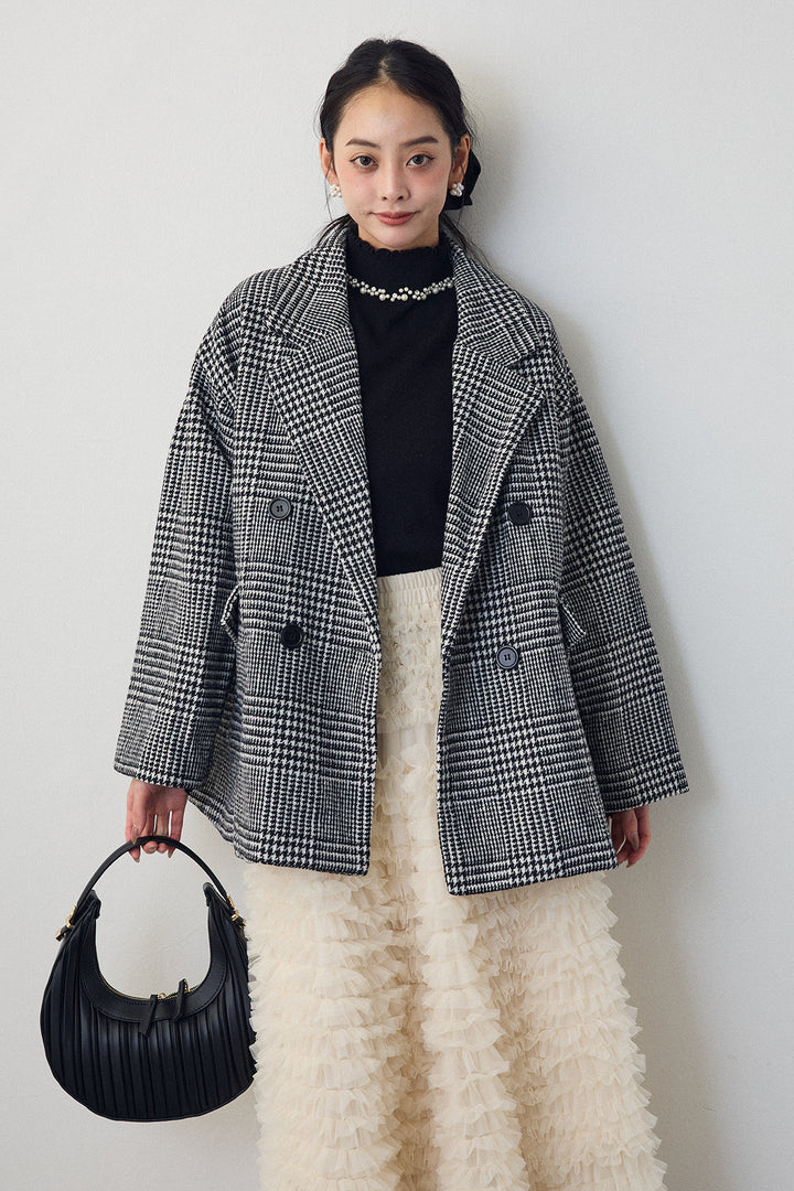 [予約/SET]チェック柄ボクシーコート+ホイップチュールティアードスカート(2set)