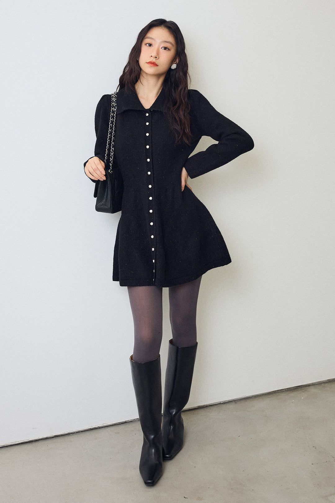 [予約]セミフレアラインニットミニワンピ