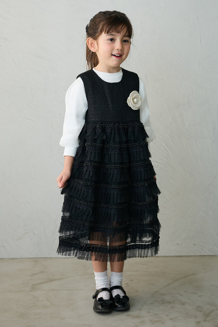 [予約](kids)ティアードプリーツパールワンピ